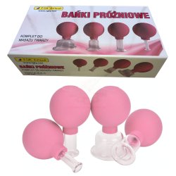 Резино-стеклянные пузырьки для вакуумного массажа лица - набор из 4 штук - розовые