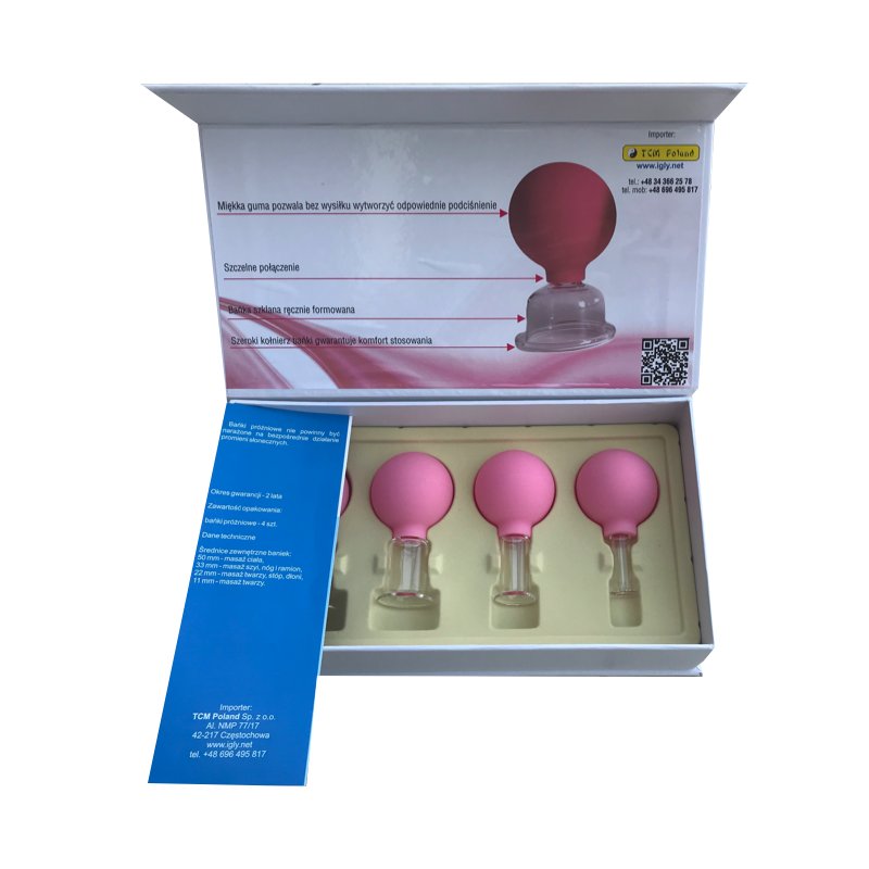 Rubber-glass cups for vacuum facial massage - a set of 4 pcs. - pink