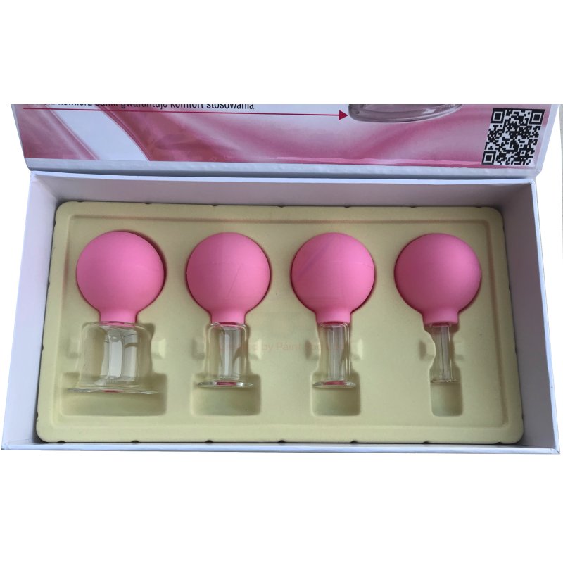 Rubber-glass cups for vacuum facial massage - a set of 4 pcs. - pink