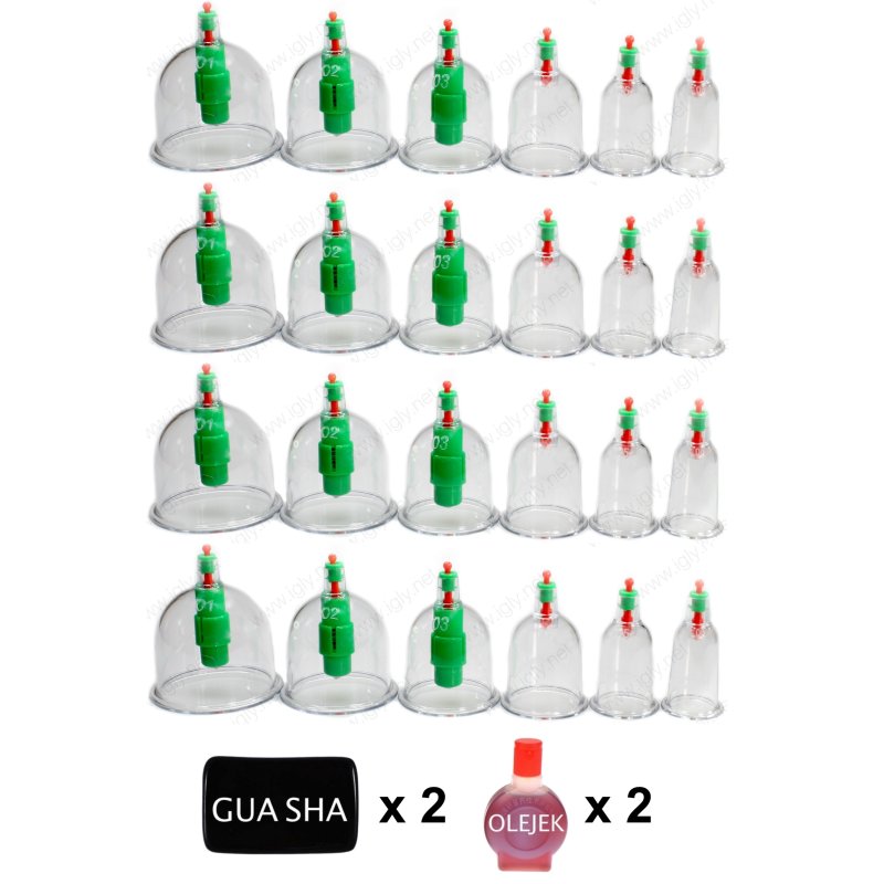 Vacuum cups with a pump, 24 pcs. + FREE gua sha, oils